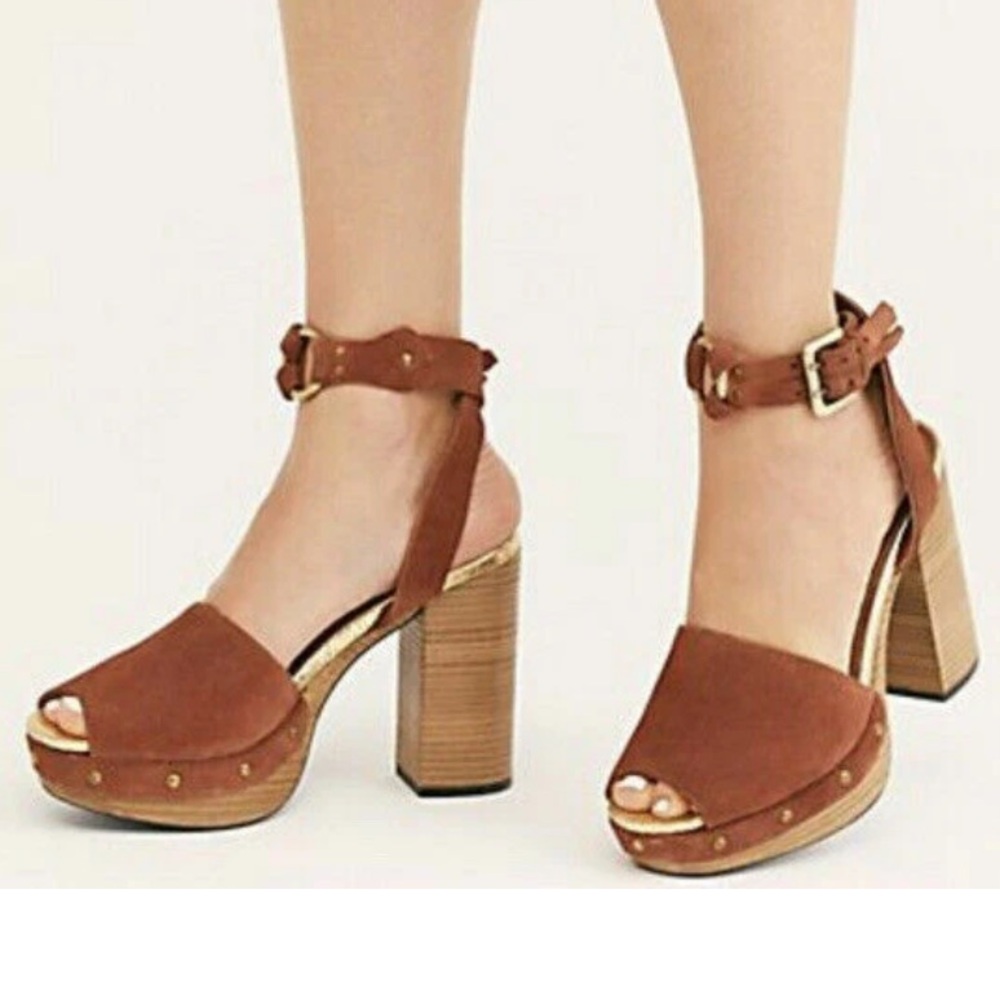 Free People Justine Suede Platform Heels Brown 8.5 NWOB